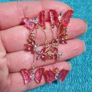 Elegant Pink and Goldtone Butterfly Post Dangle Earrings